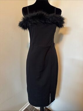 Planet Gold Black Dress with Faux-Fur Trim